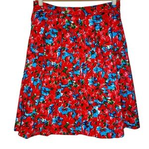 Talbots Skirt Floral Midi Pleated A Line Cotton Red Blue Plus Size 14